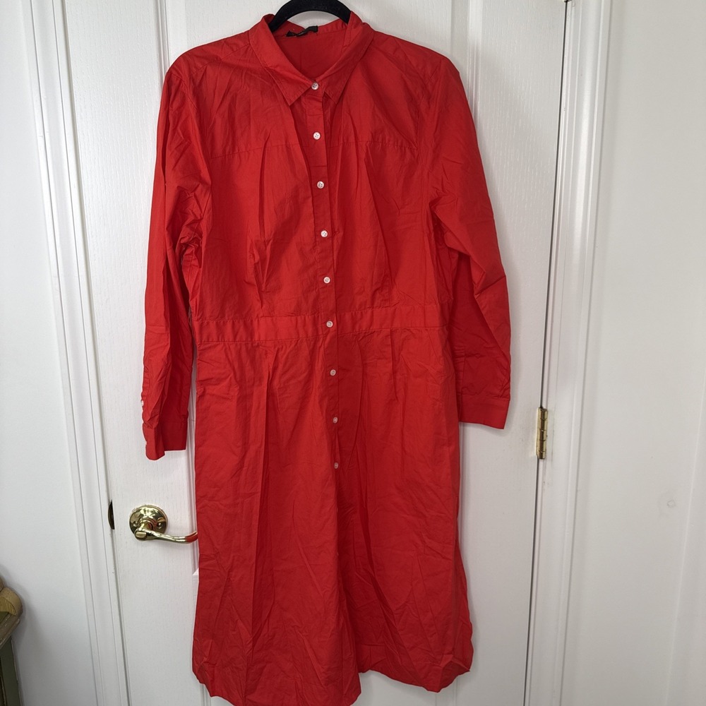 J.Crew Womens 18 Tomato Red Long Sleeve Button Front Shirt Dress Plus Coastal